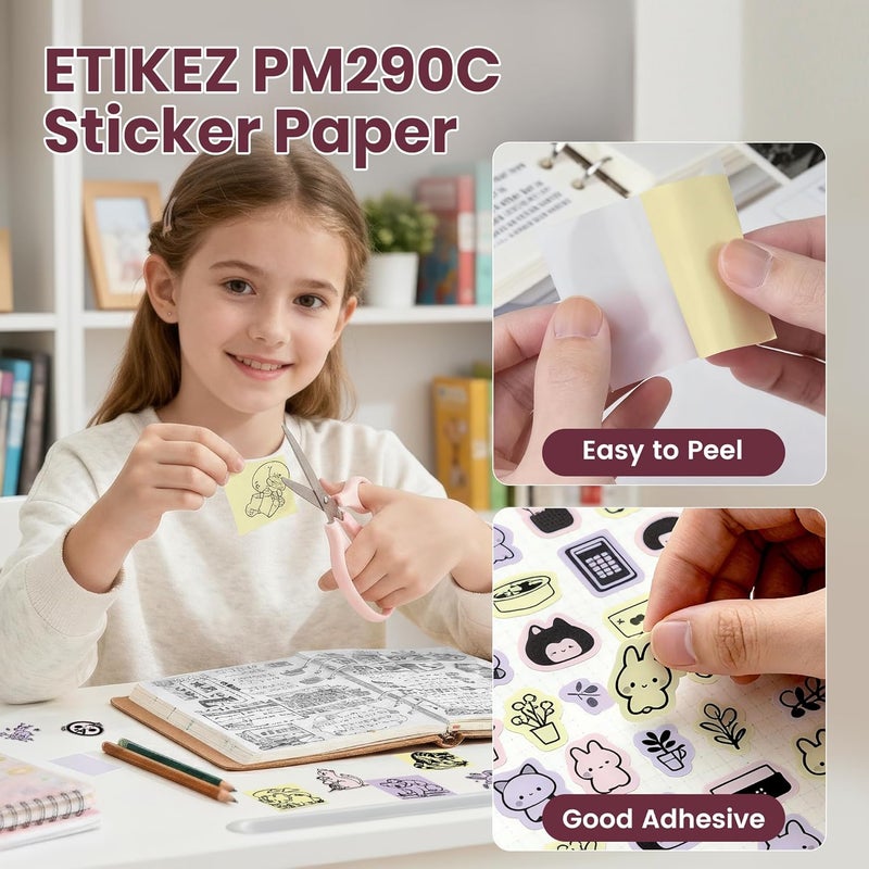 ETIKEZ Genuine Self-Adhesive Thermal Printer Stickers, Compatible with PM290C Mini Sticker Printer, Black on White, 54mmx3.2m Sticker Paper for Journal, Study, Photos, 3 Rolls, Yellow/Pink/Purple - Image 5